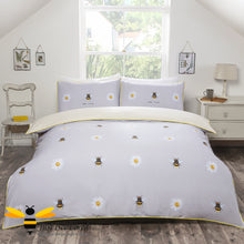 Load image into Gallery viewer, Bee Kind Bumblebees and daisies duvet cover bed set.