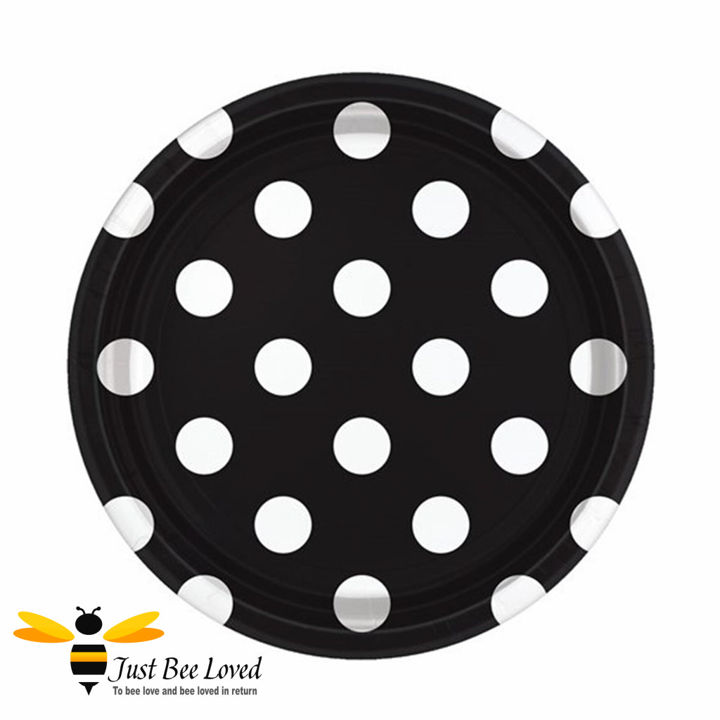 Black and white polka dot paper party plates