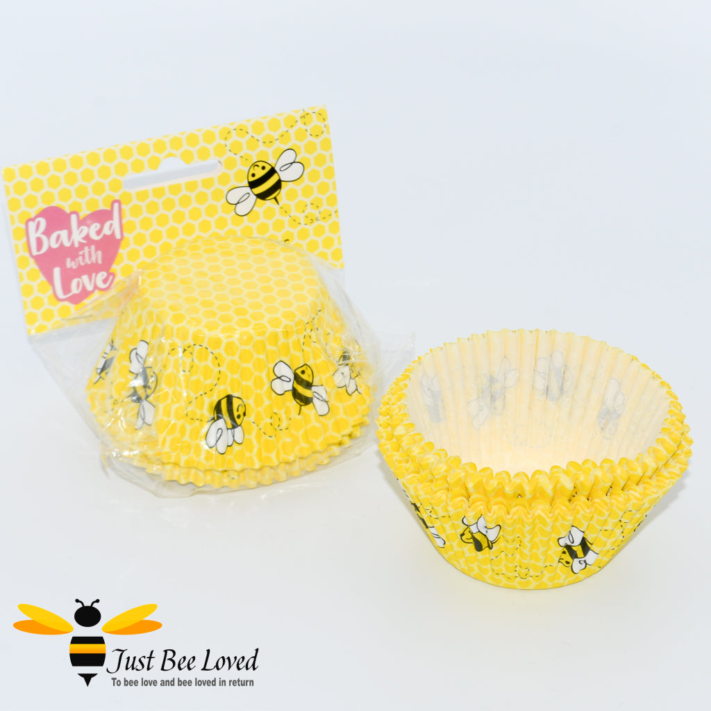 Bee themed yellow cupcake muffin cases