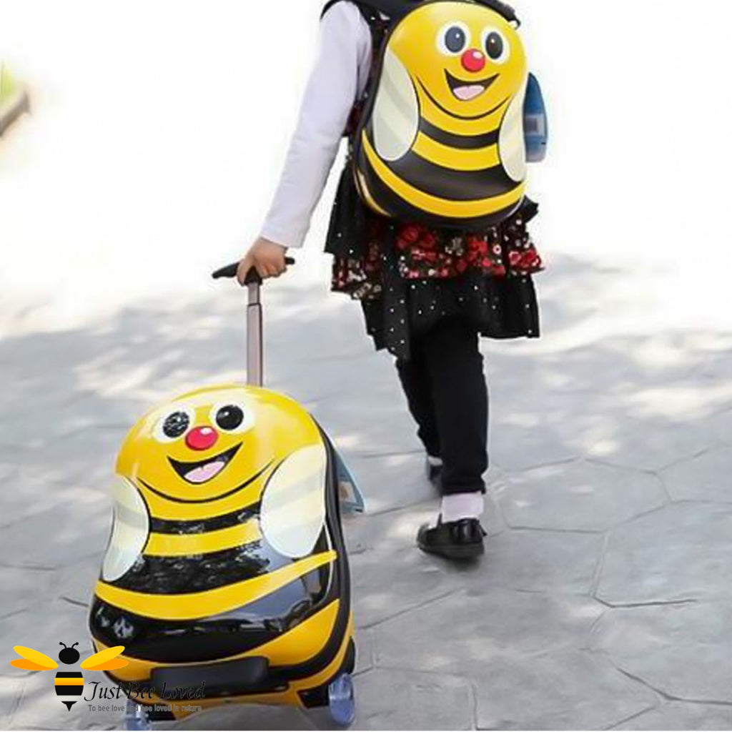 Children's Bumble Bee Wheeled Pulley Luggage Suitcase and matching backpack set