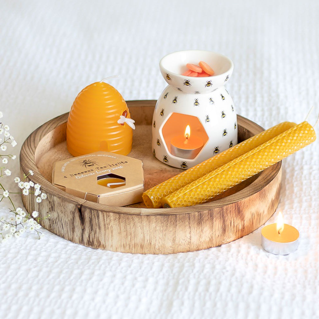 3-piece 100% beeswax candles gift set, dinner candles, tealights, hive shaped candle