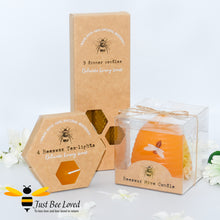 Load image into Gallery viewer, 3-piece beeswax candles gift set featuring three dinner candles, four tealights and a hive shaped candle