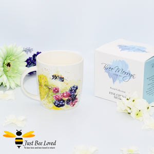 Fine china mug featuring fine art painting of bumblebee and blackberries by Bree Merryn