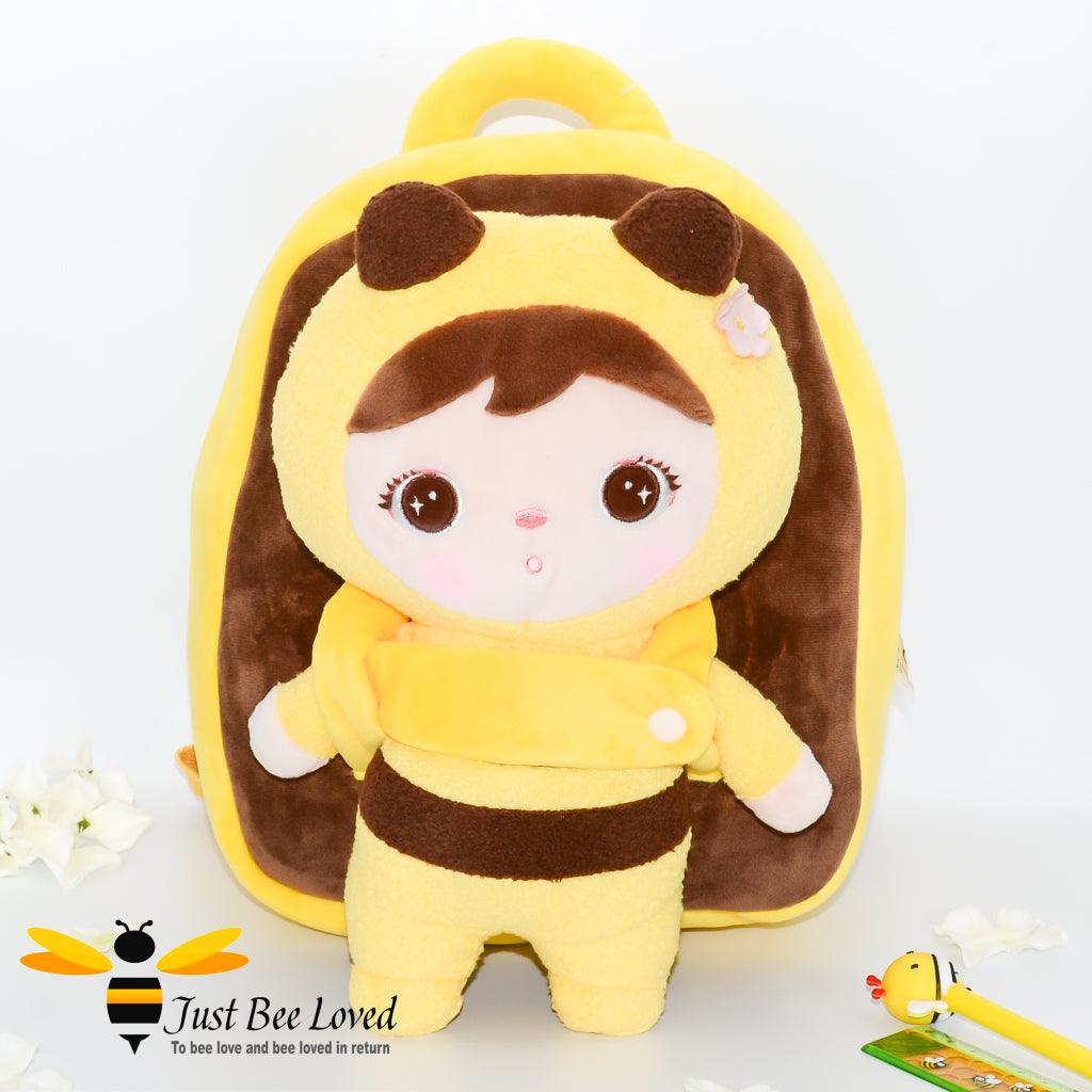 Bumblebee Plush Backpack with detachable bumble bee plush doll.