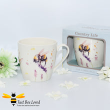 Load image into Gallery viewer, Jennifer Rose Country Life Bumblebee and Lavender Flowers Fina China Mug