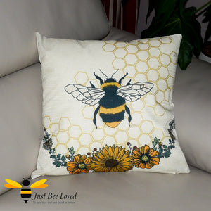 cream bumblebee flowers honeycomb cushion