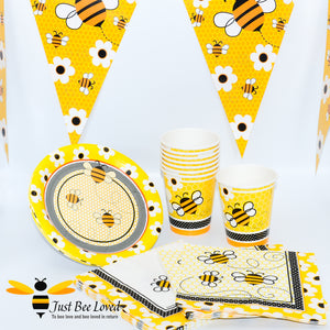 Busy bumblebees 41 piece party tableware set featuring party plates, cups, napkins and banner