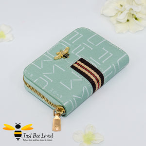 RFID card holder green faux leather bumble bee wallet purse