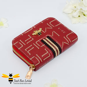 RFID card holder red faux leather bumble bee wallet purse