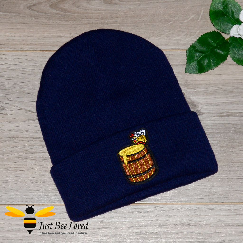 Kids navy beanie hat with honey bee