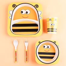 Load image into Gallery viewer, Children&#39;s 5 Piece Honey Bee Bamboo Dinner Tableware Set in Yellow