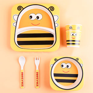 Children's 5 Piece Honey Bee Bamboo Dinner Tableware Set in Yellow