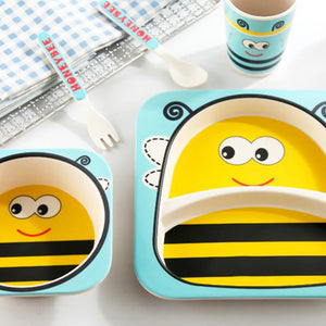Children's 5 Piece Honey Bee Bamboo Dinner Tableware Set in Blue