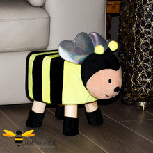 Load image into Gallery viewer, Children&#39;s kids bumble bee character plush padded wooden footstool seat chair