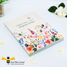 Load image into Gallery viewer, writing gift set featuring bee and wildflowers illustrations