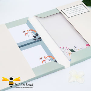 writing gift set featuring bee and wildflowers illustrations