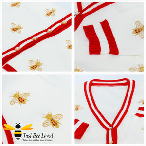 Cream bee embroidery knitted cardigan