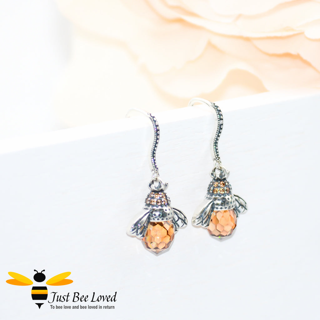 Sterling Silver 925 Queen Honey Bee fish hook Drop Earrings