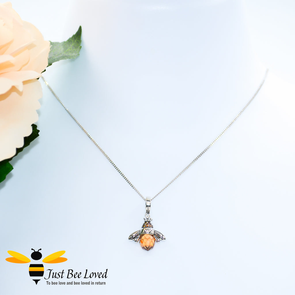 Sterling Silver 925 Queen Honey Bee Pendant Necklace