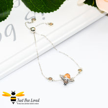 Load image into Gallery viewer, Sterling silver 925 Queen Honey Bee sliding bracelet with hexagon cubic zircon crystals