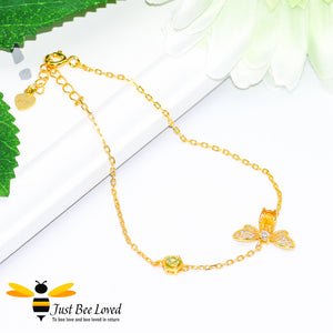 Sterling silver 925 1 carat Oval Citrine Bee Bracelet with peridot honeycomb 14k gold plated