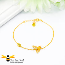 Load image into Gallery viewer, Sterling silver 925 1 carat Oval Citrine Bee Bracelet with peridot honeycomb 14k gold plated