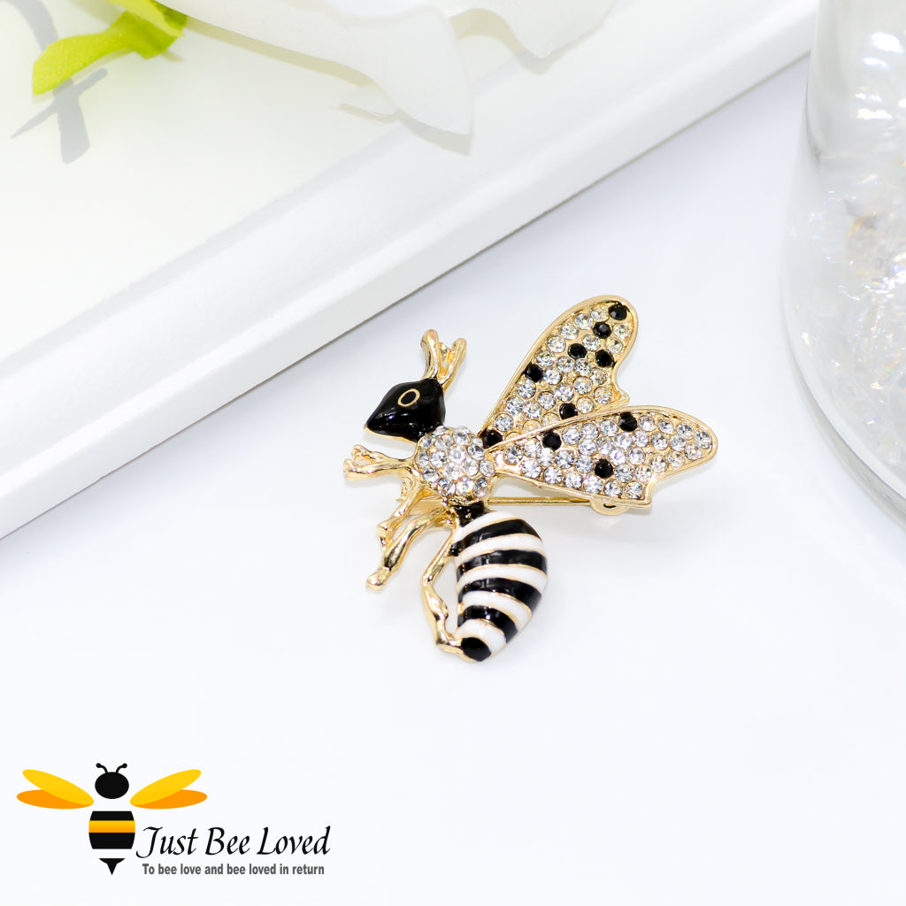 18K Gold Plated Rhinestone Honey Bee Brooch
