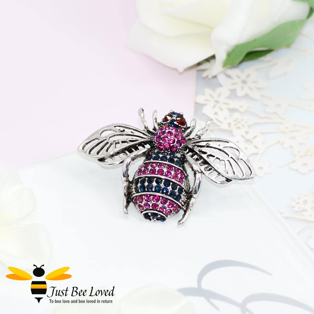 Silver Metallic Crystal Bee Brooch Bee Trendy Fashion Jewellery