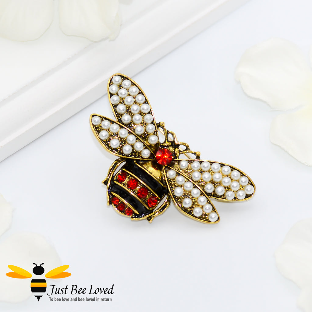 Gold colour Pearl Bee Brooch