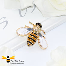 Load image into Gallery viewer, Pearl White Winged Black Zircon Rhinestone Crystal Bee Brooch Bee Trendy Fashion Jewellery