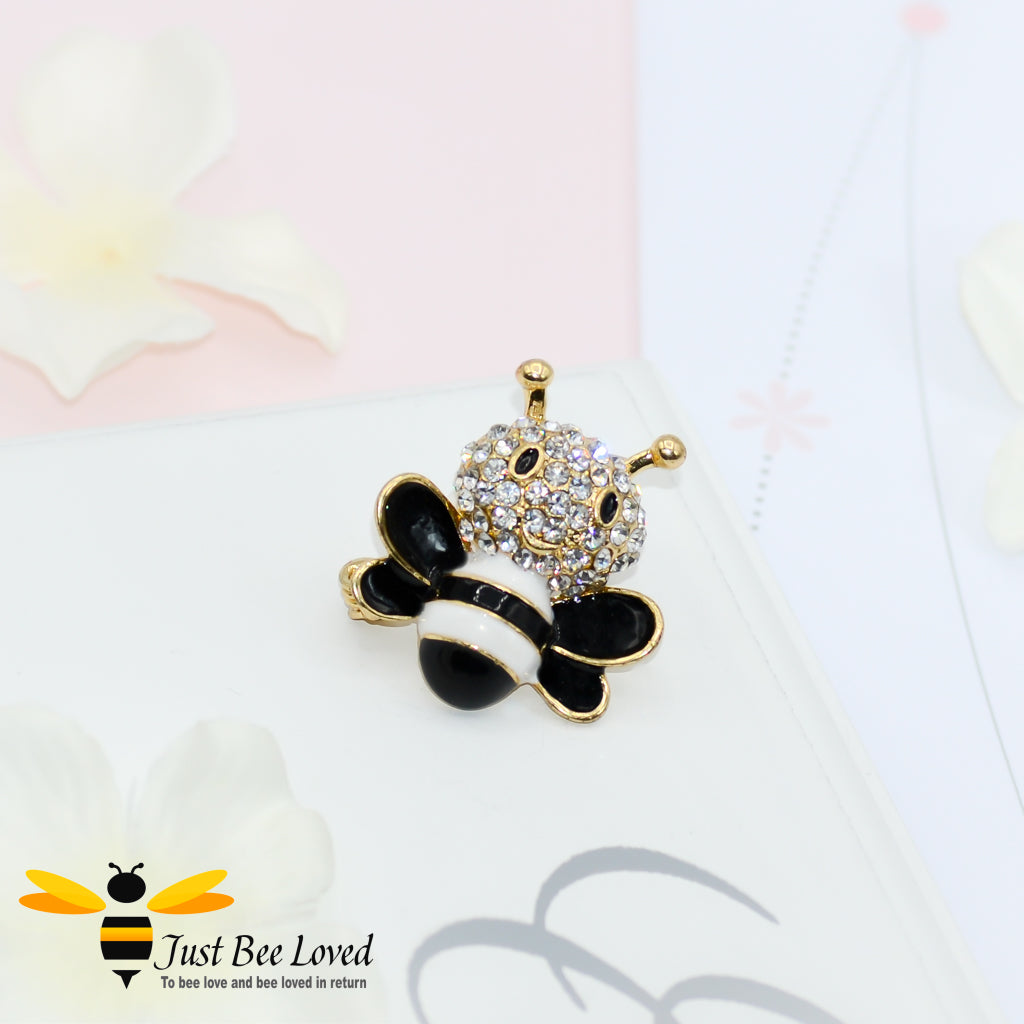 white and black crystal encrusted bee Brooch 