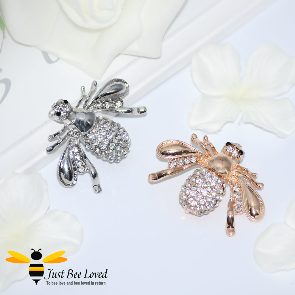 Crystal Bee Brooches in Silver and Rose Gold Colour 