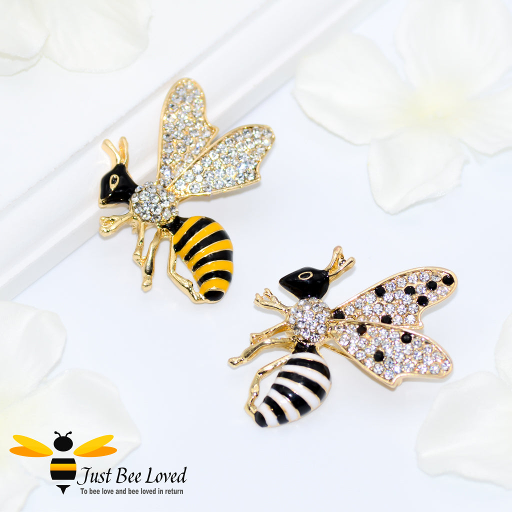 18K Gold Plated Rhinestone Honey Bee Brooch 
