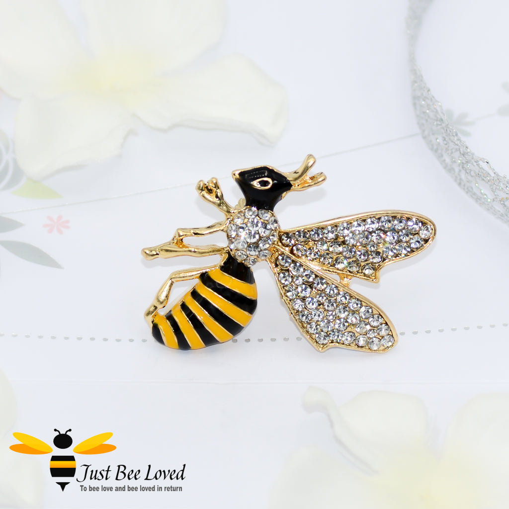 18K Gold Plated Rhinestone Honey Bee Brooch 