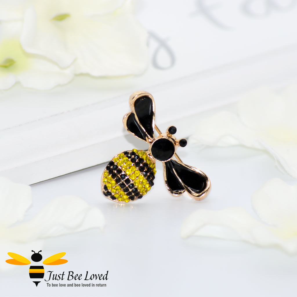 Black Zircon Rhinestone Enamel Bee Pin Brooch Bee Trendy Fashion Jewellery