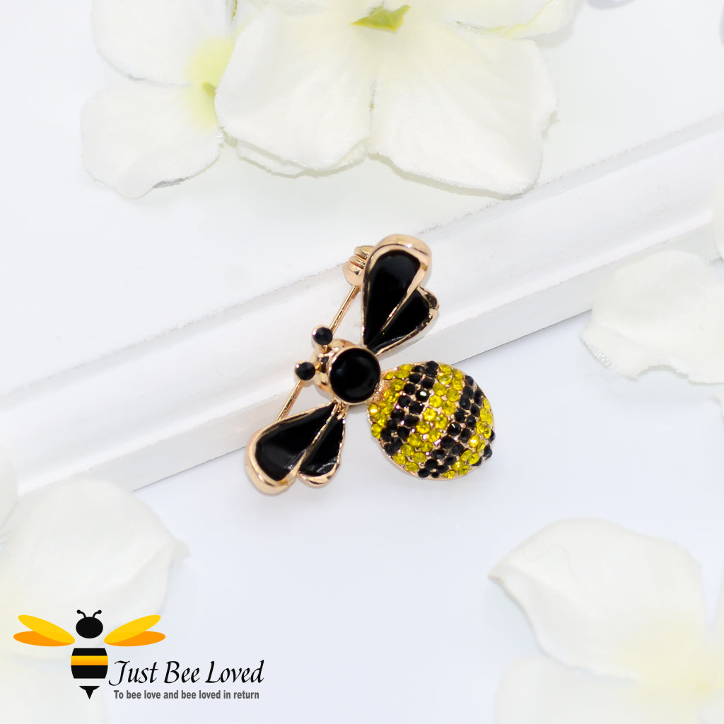 Black and Yellow Zircon Crystal Bee Pin Brooch 
