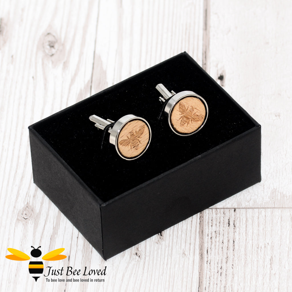 Handmade Wood Engraved Bee Cufflink Gifts For Men