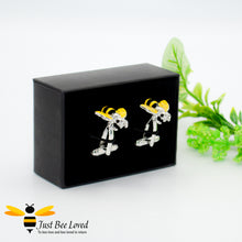 Load image into Gallery viewer, Novelty Bee Cuff Links in Silver colour with black and yellow colours Gifts For Men