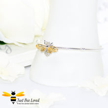 Load image into Gallery viewer, Sterling Silver 925 snake charm bracelet with sterling silver bee charm inlaid with white zircon  and gold plated wings