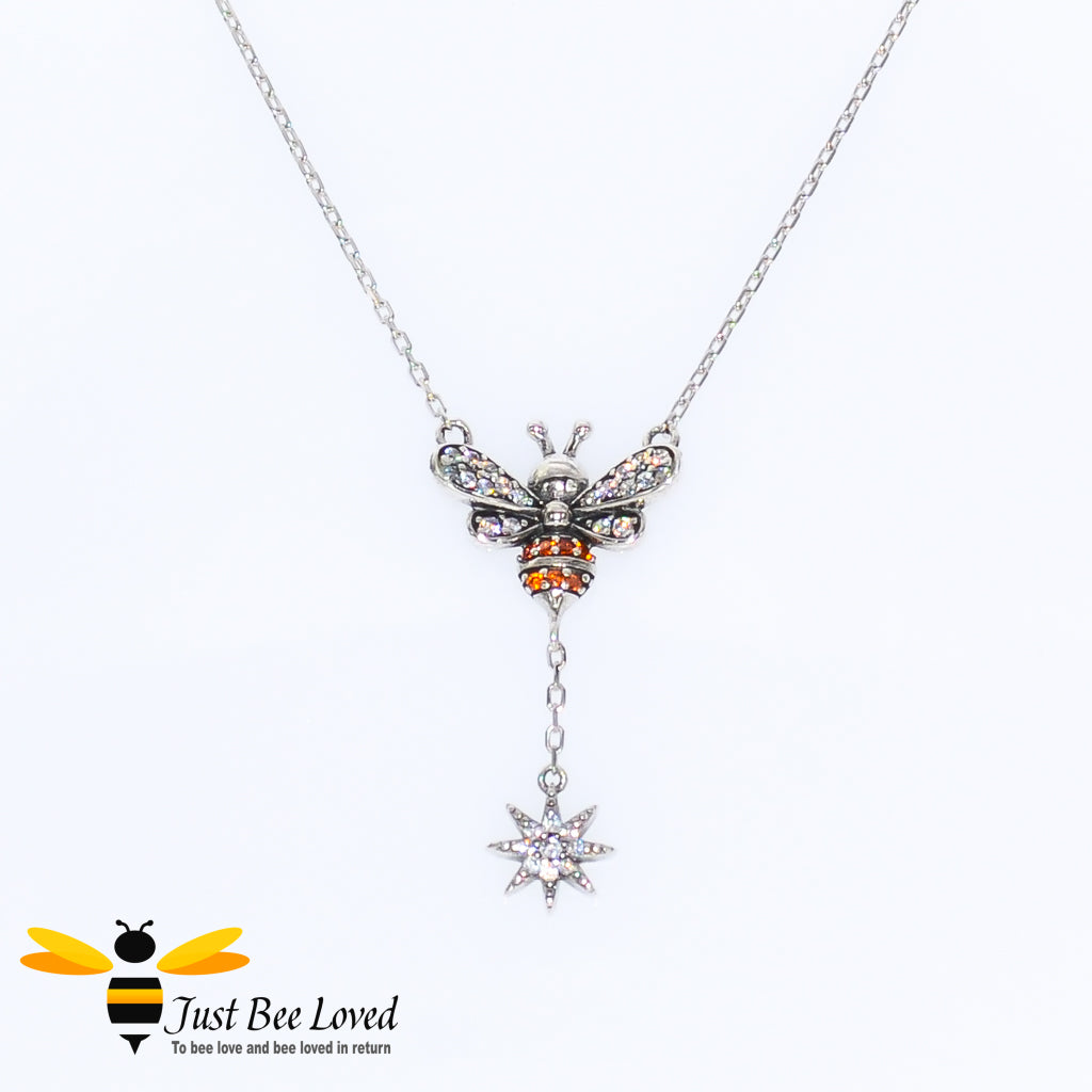 Sterling Silver Star & Bee Dangle Pendant Necklace