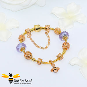 Bee & Murano Bead Charm Bracelet - 4 Colours Bee Trendy Fashion Jewellery