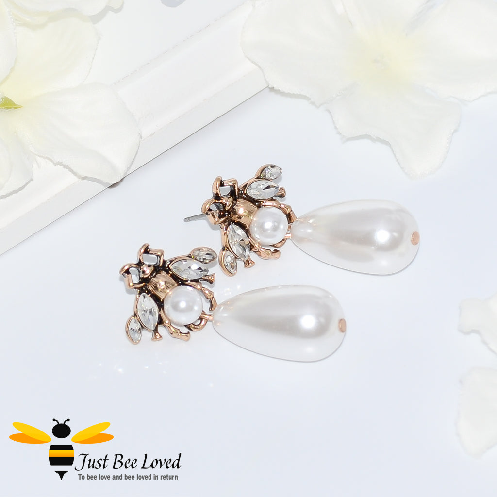 Vintage Pearl Teardrop Bee Earrings Trendy Fashion Jewellery