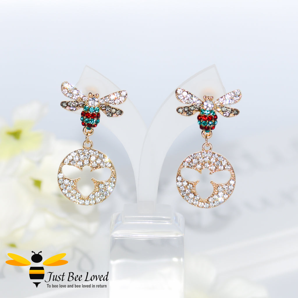 Sparkling Crystal Bee Drop Earrings Bee Trendy Fashion Jewellery