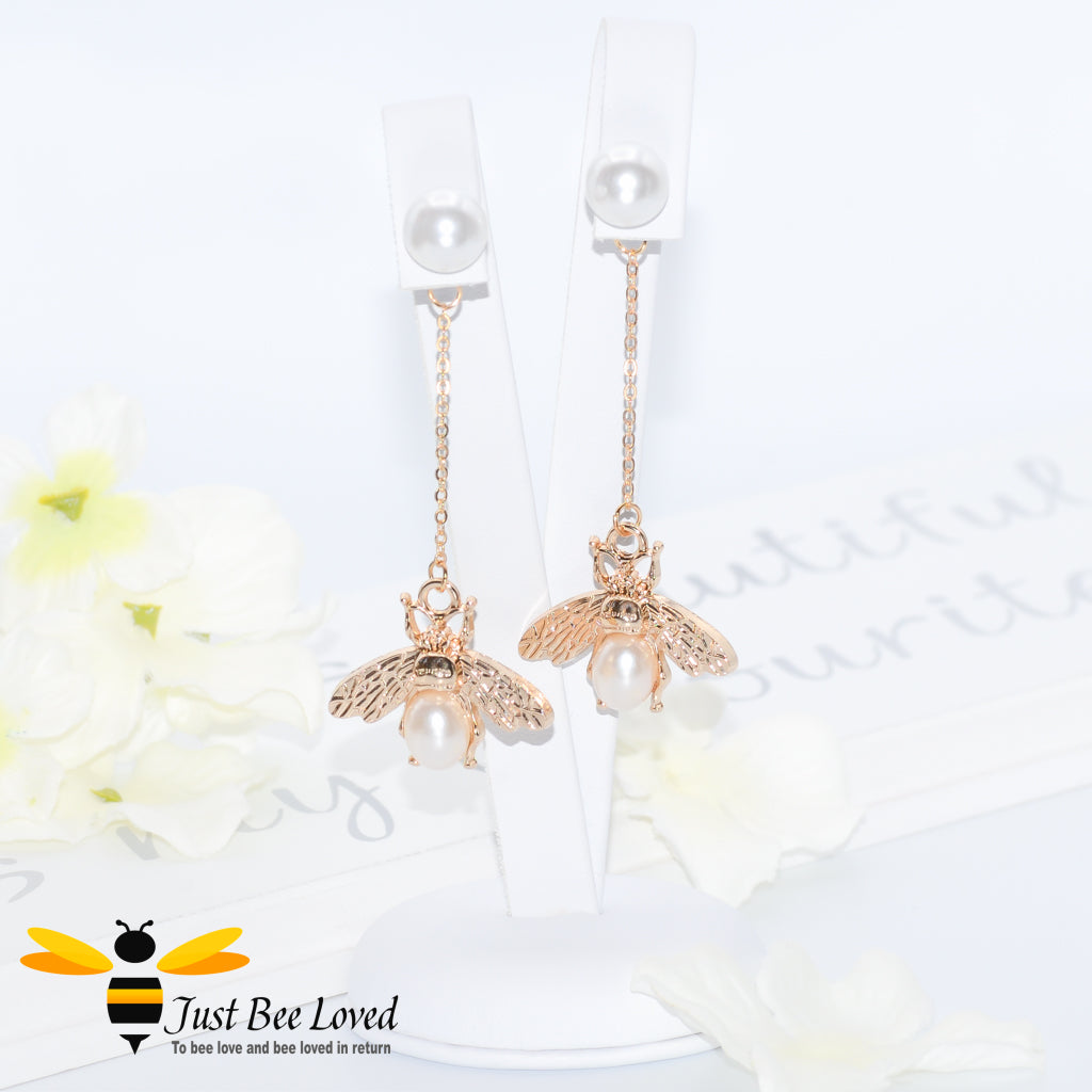 Pearl & Bee Gold Plated Dangle Earrings
