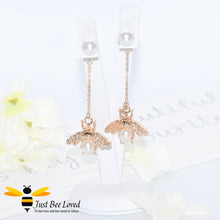 Load image into Gallery viewer, Handmade Pearl &amp; Bee Gold Plated Dangle Earrings Bee Trendy Fashion Jewellery