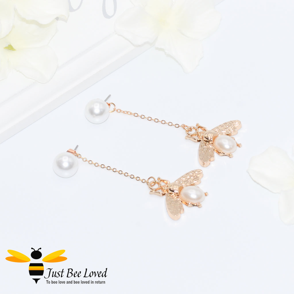 Pearl & Bee Gold Plated Dangle Earrings