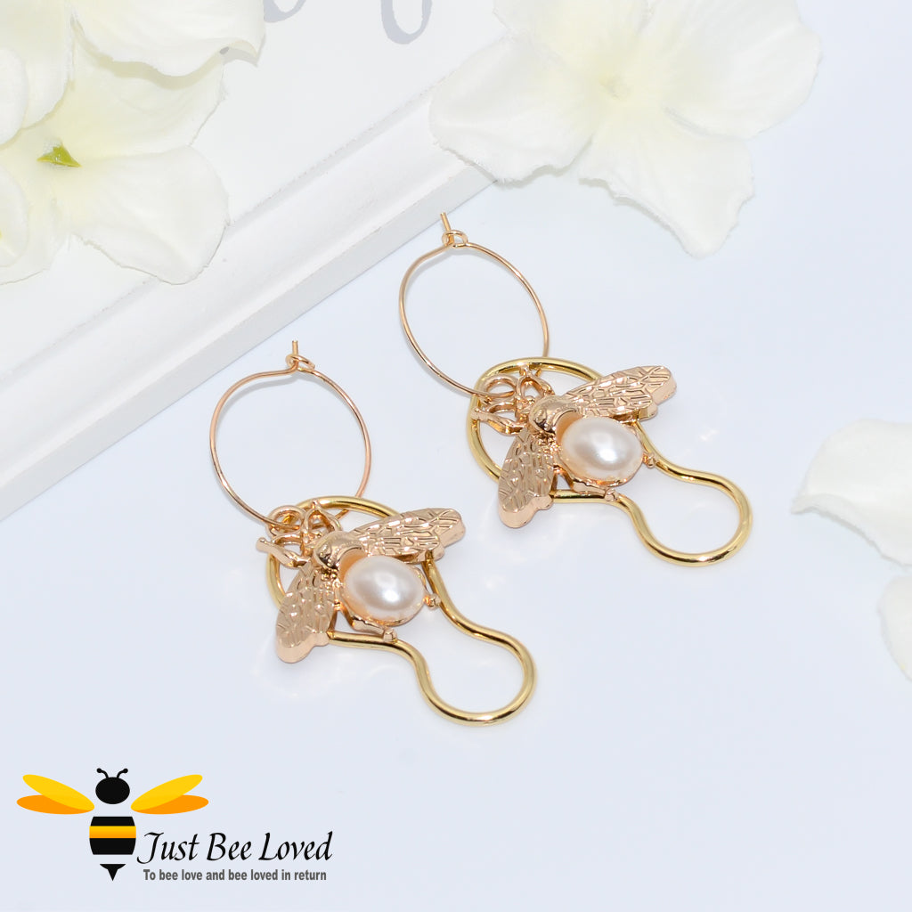 Handmade Bee & Faux Pearl Drop Earrings 