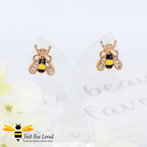 Rhinestone Crystal & Enamelled Bee Stud Earrings Bee Trendy Fashion Jewellery