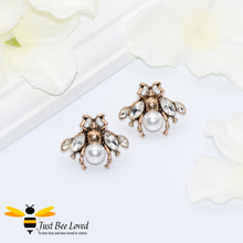 Load image into Gallery viewer, Vintage Crystal Bee Faux Pearl Stud Earrings Bee Trendy Fashion Jewellery
