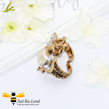 Load image into Gallery viewer, Crystals &amp; Pearl Bee Double Finger Statement Ring Bee Trendy Fashion Jewellery